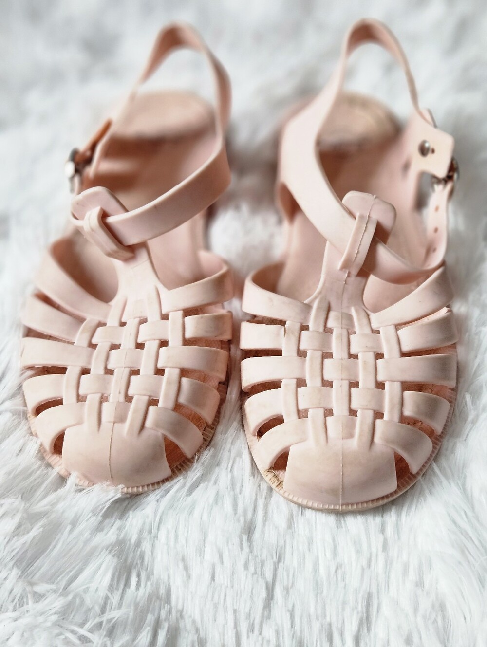 Blush Pink Woven Jelly Sandals Girls